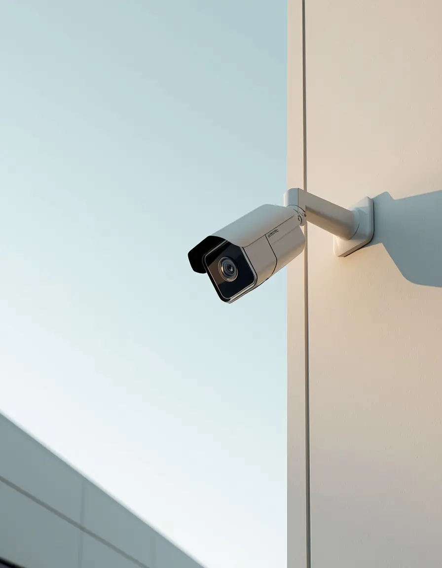 CCTV camera mounted on the exterior wall of a building